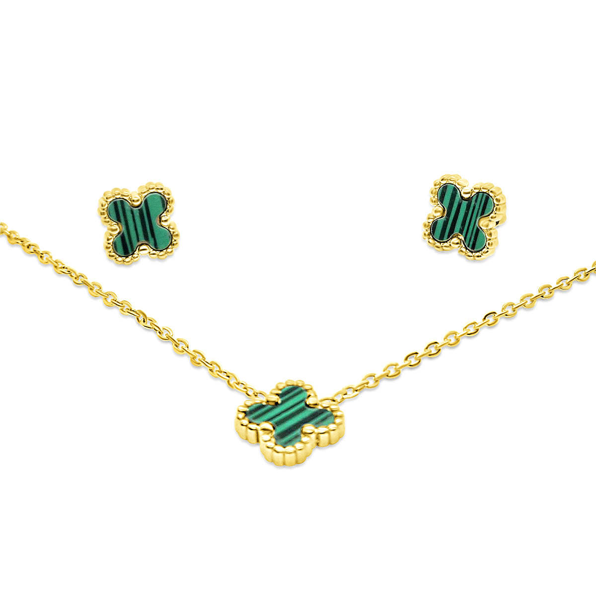 Mini four leaf clover necklace and earrings set
