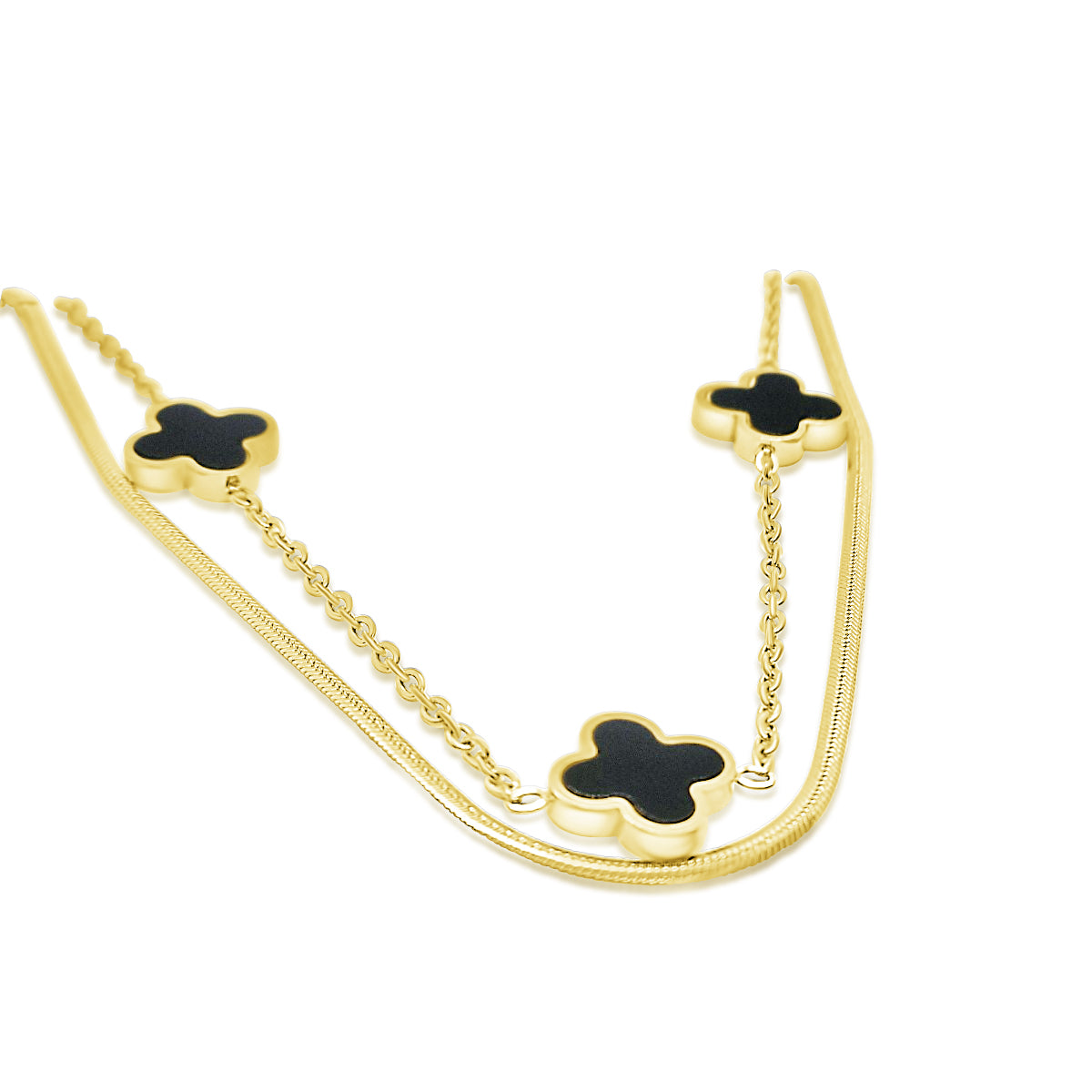 Black four leaf clover duo bracelet