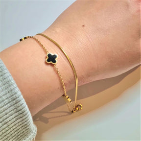 Black four leaf clover duo bracelet