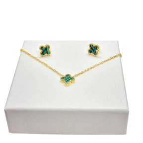 Mini four leaf clover necklace and earrings set